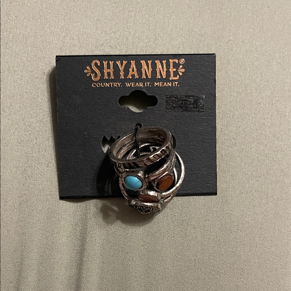 Shyanne Silver Ring Set with Turquoise and Brown Accents